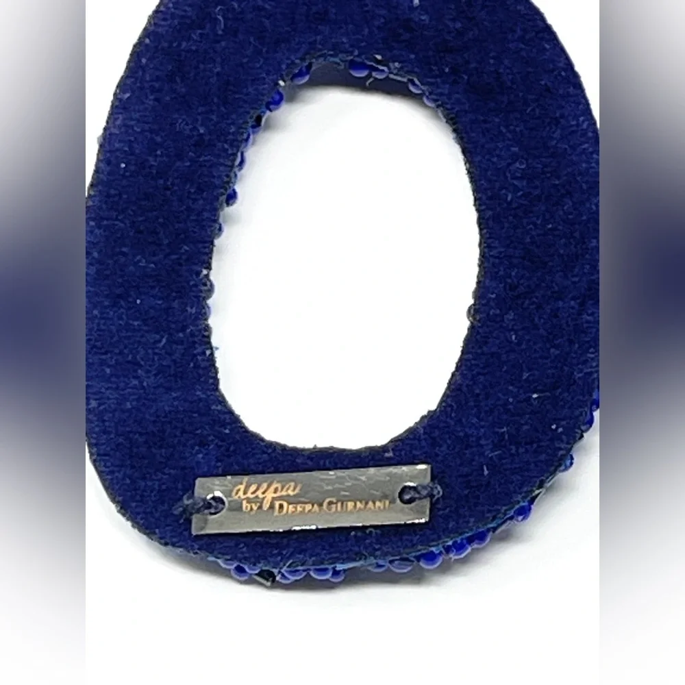 New Anthropologie Deepa Gurnani Star Blue Beaded Dasia Hoop Earrings - Picture 7 of 7